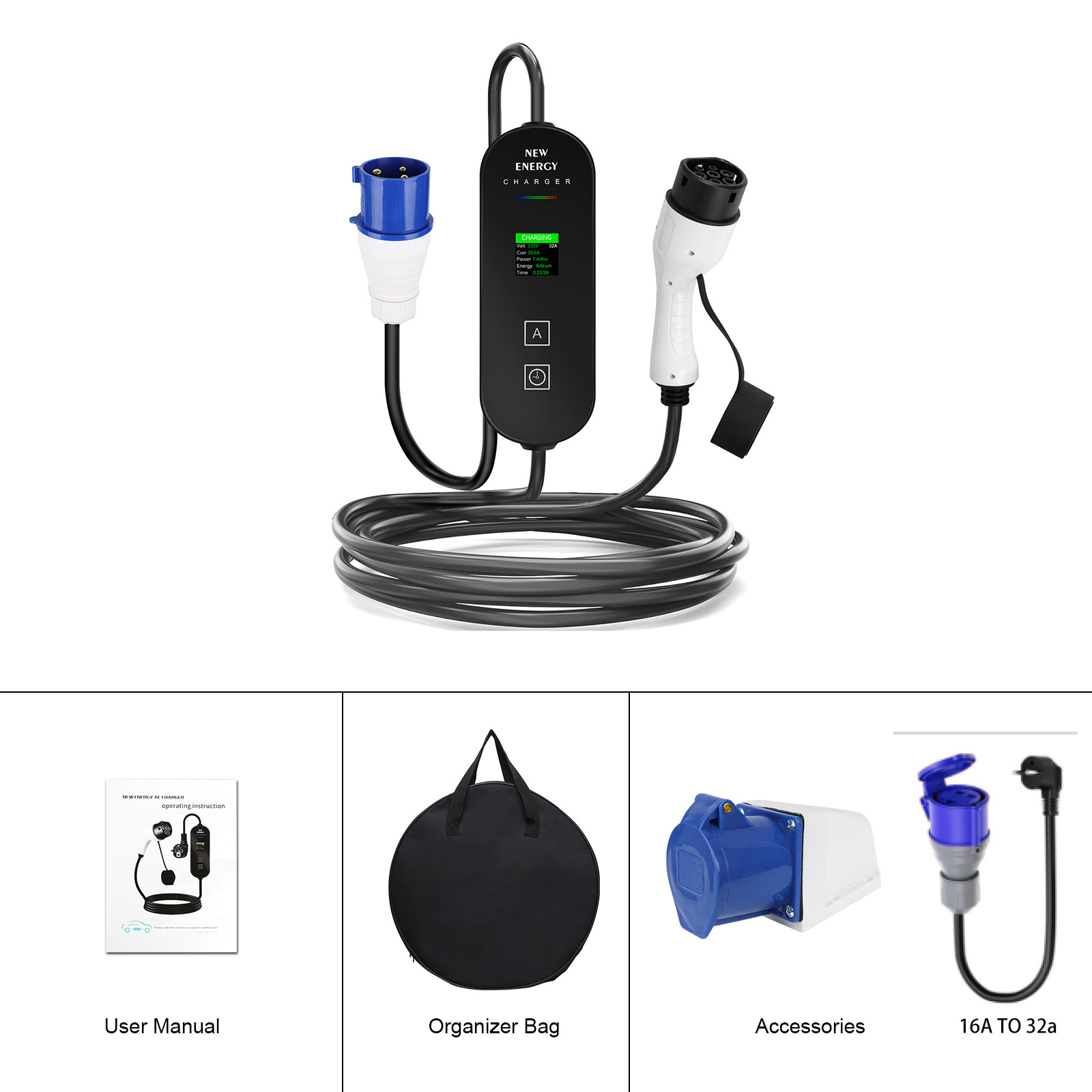 EU/UK Plug CEE 32A/16A Portabl - Portable Ev Charger 32A Type 2 Cee Plug 评论和价格