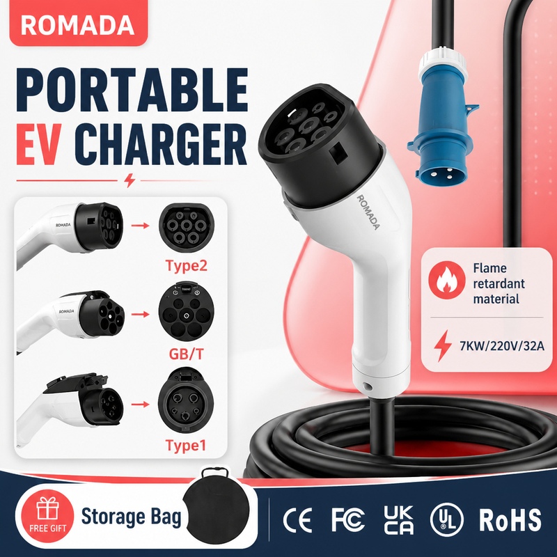7KW ROMADA Electric Vehicle Po - Portable Ev Charger 32A Type 2 Cee Plug 评论和价格